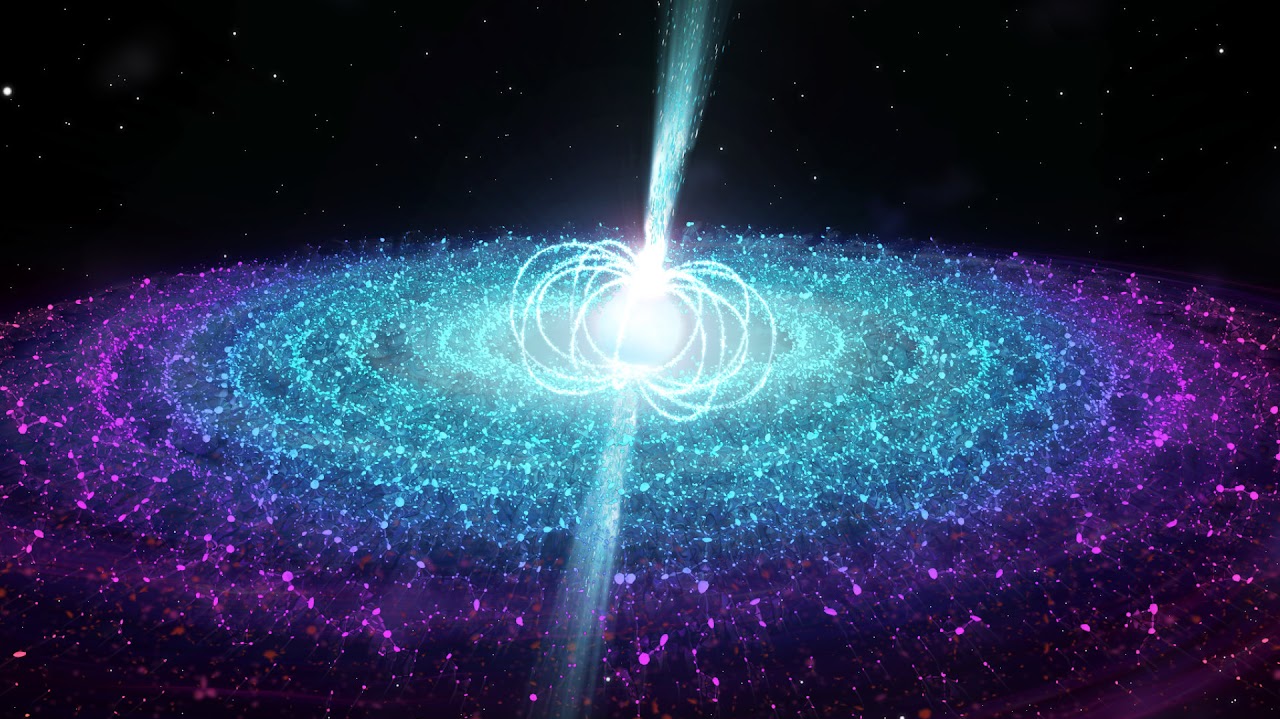 Illustration of a compact star with a bright central beam